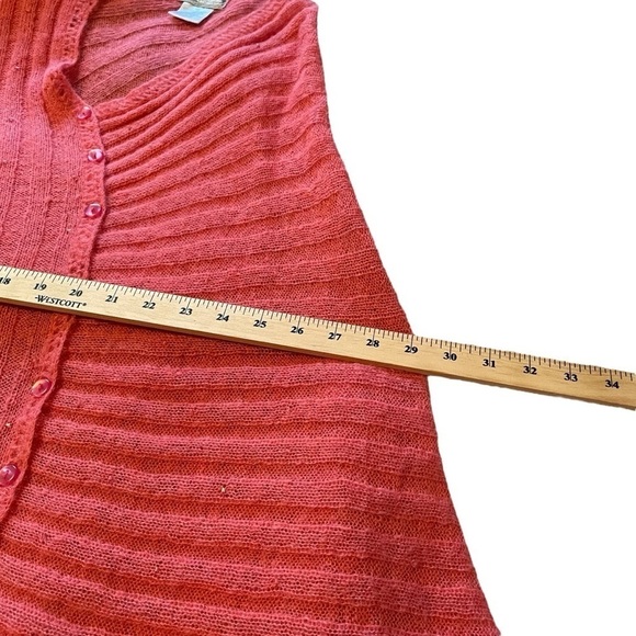 April Cornell Coral Asymmetrical Knit Poncho with Fringe-Tiny Beads throughout - Picture 5 of 7